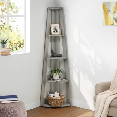 The Range Corona Grey Wax Corner Ladder Bookcase Open Display Shelves Solid Mexican Pine - Distressed Grey Wax