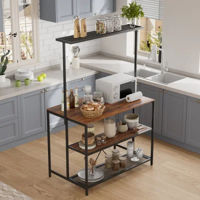 The Range Industrial Kitchen Island with Shelves and Hanging Rail - Brown