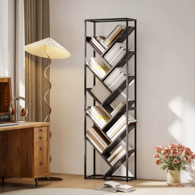 The Range HOMCOM Tree Bookshelf, 10 Tier Floor Standing Bookcase - Grey