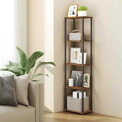 The Range 5 Tier Storage Shelf Tool Free Assembly, Brown & Black - Rustic Brown, Ink Black
