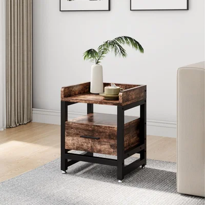 The Range Two Shelves Bedside Table with Drawer - Brown+Black