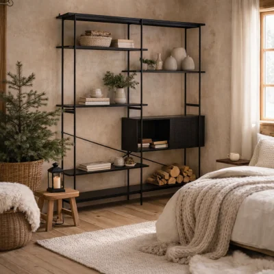 The Range Cambridge Matt Metal Bookcase 5 Shelves Sliding Door - Black