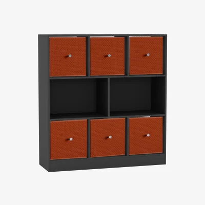 The Range 8 Black Cube Bookcase with 6 Fabric Storage Drawers Inserts - Orange Drawer