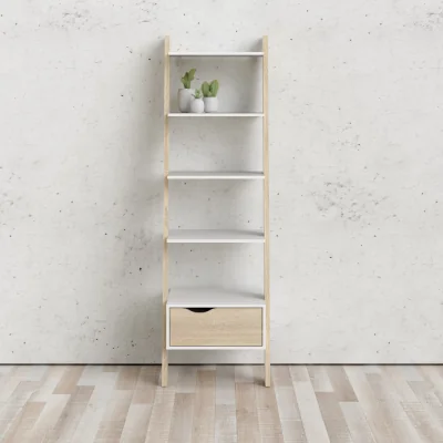 The Range Oslo Leaning Bookcase 1 Drawer in White and Oak - White & Oak