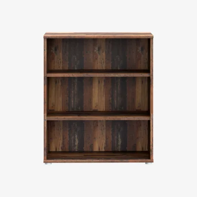 The Range Bucharest 2 Shelf Low Wide Wooden Bookcase Vintage - Brown