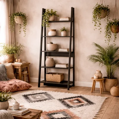 The Range Athy Black Wooden Ladder Bookcase 5-Shelf Matt Finish - Black