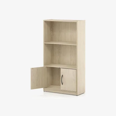 The Range WALPLUS Tall Bookcase with 2 Open Shelves and Cabinet 39.5in High - Metropolitan Pine