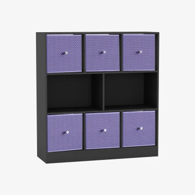 The Range 8 Black Cube Bookcase with 6 Fabric Storage Drawers Inserts - Lilac Drawer