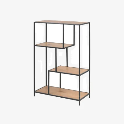 The Range El Paso Asymmetrical 3-Tier Bookcase, Black Metal Frame with Wild Oak Shelves - Natural