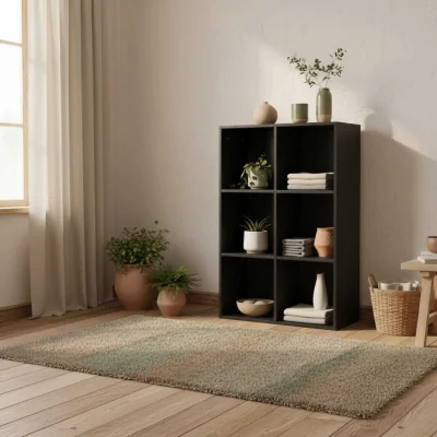 The Range Sasu Wood Black Effect 6-Cube Storage Bookcase