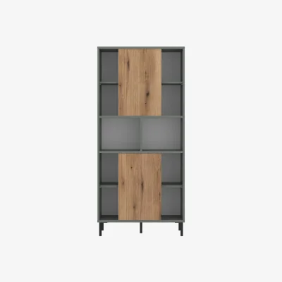 The Range Spentrup Green Olive and Natural Oak 2-Door Wood Bookcase - Green and Natural