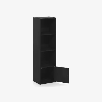 The Range WALPLUS Tall Bookcase with 3 Open Shelves and Cabinet - Blackwood