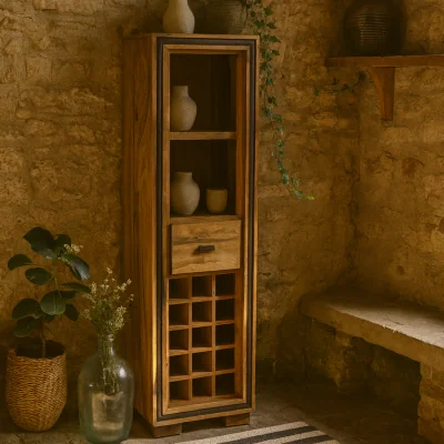 The Range New York Sheesham Wood Wine Bookcase 1 Drawer Matt Finish - Brown