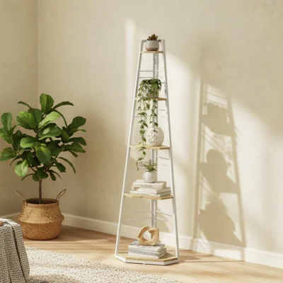 The Range Hetto Wood White and Wood Effect 5-Tier Corner Shelving Unit