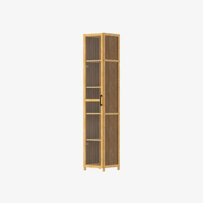 The Range Narrow Bookcase Storage Unit with Acrylic Doors - Brown & Wood & Translucent