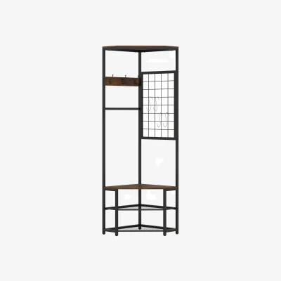 The Range Freestanding Corner Hall Tree with Storage Shelves - Brown