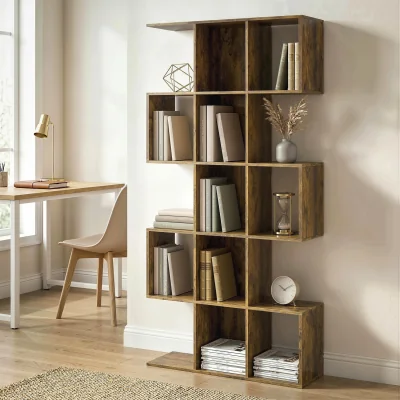The Range HOMCOM Geometric Bookshelf 5 Tier S Shaped Bookcase - Rustic Brown
