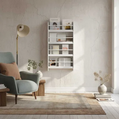 The Range Vivi Wood White Slim Wall-Mounted Bookshelf, 15 cm Depth
