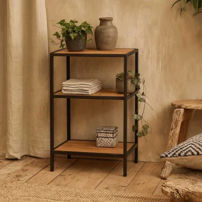 The Range El Paso Bedside Table Wild Oak Effect Veneer and Metal 2 Shelves - Natural