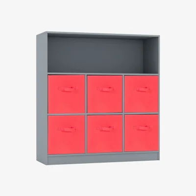 The Range Wooden Wide 7 Cubed Cupboard Bookcase Storage Units Shelves 6 Drawers Baskets - Grey & Red / 27cm