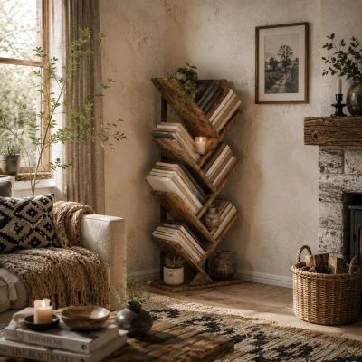 The Range Modo Wood Effect 6-Section Tree Bookcase - Rustic Brown and Black