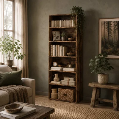 The Range Loama Wooden Rustic Brown 6 Tier Storage Bookcase