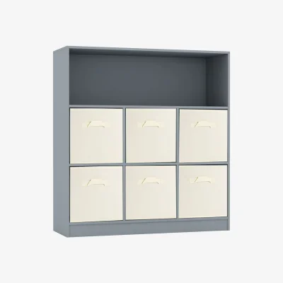 The Range Wooden Wide 7 Cubed Cupboard Bookcase Storage Units Shelves 6 Drawers Baskets - Grey & White / 27cm
