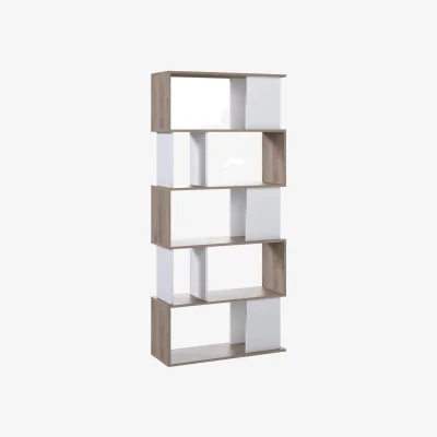 The Range Maze Open Bookcase 4 Shelves in Jackson Hickory Oak and White - Jackson Hickory Oak & White