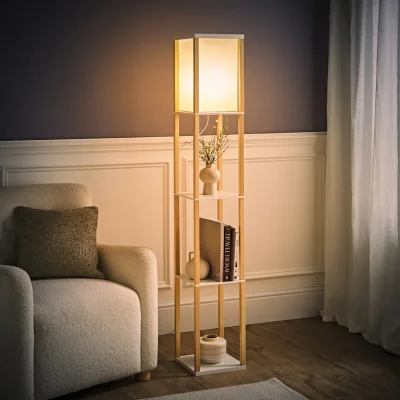 The Range Struttura Shelving Unit Floor Lamp with Fabric Shade and Bulb - Oak