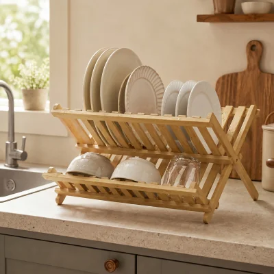 The Range HOMCOM 2-Tier Kitchen Storage Unit with Slatted Draining Shelves - Natural wood finish