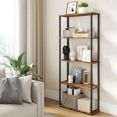 The Range Wide 5 Tier Storage Shelf Tool Free, Brown & Black - Rustic Brown, Ink Black