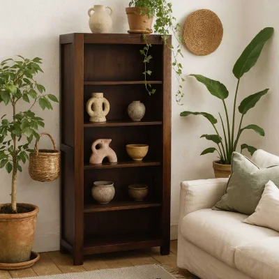 The Range Phuket Dark Mango 5 Shelf Tall Open Bookcase - Brown