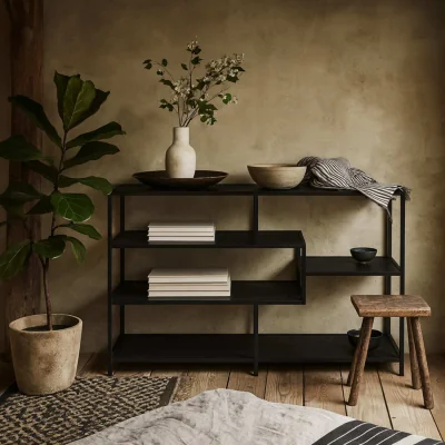 The Range El Paso Wide Bookcase Metal Frame 4 Shelves - Black