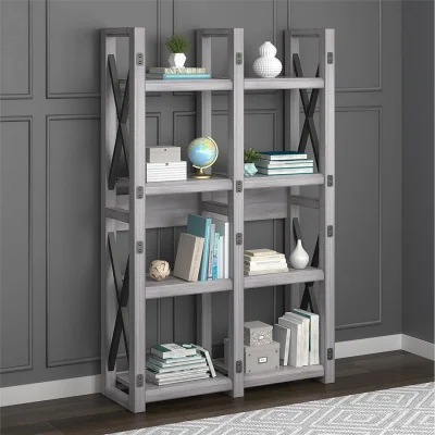 The Range Wildwood Wood Veneer Bookcase Room Divider Rustic White - Rustic White