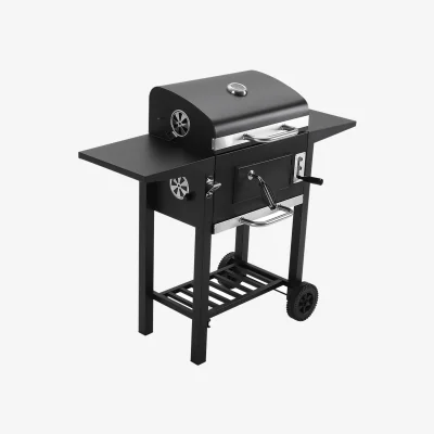 The Range Movable Outdoor  Charcoal BBQ Grill with Side Shelves - Black