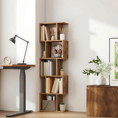 The Range 6 Tier Room Divider Bookcase Open Shelf, Brown - Rustic Brown