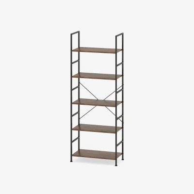 The Range 160 cm Tall Bookshelf with Industrial Shelves and Metal Frame - Brown
