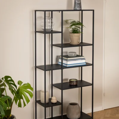 The Range Newcastle Asymmetrical Bookcase with 6 Shelves in Matt Black - Black