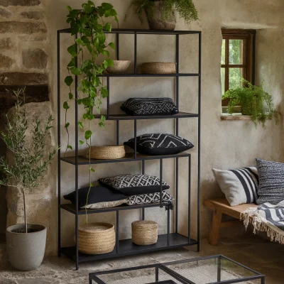 The Range El Paso 5 Shelf Asymmetrical Bookcase Matt Metal Frame - Black