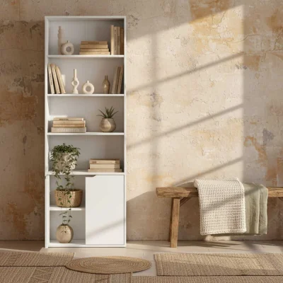 The Range Ziratto Wood White 6-Tier Tall Bookcase With Double-Door Storage 59 x 29 x 180 cm