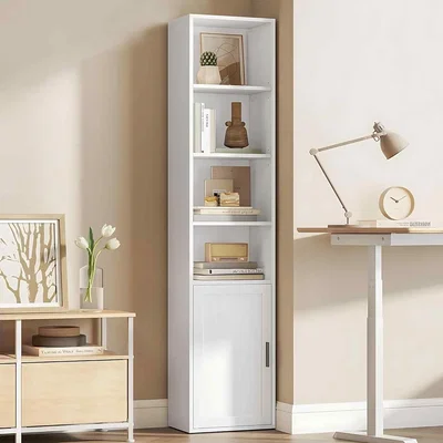 The Range 6 Tier Storage Bookcase with Door, White - Cloud White