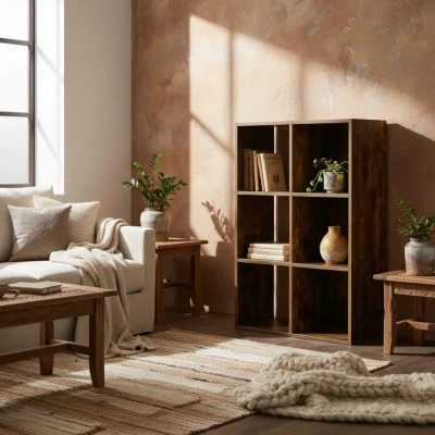 The Range Mara Metal And Wood Rustic Brown Industrial 6 Compartment Freestanding Bookcase