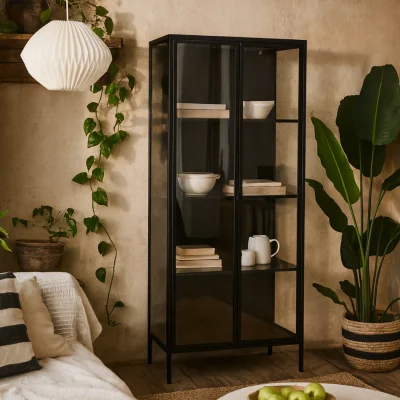 The Range Graz Matt Metal Tall Display Cabinet 2 Doors 4 Shelves - Matt Black