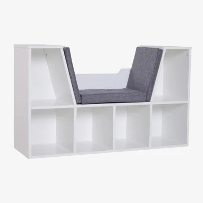 The Range Modern Bookcase Storage Cabinet With Reading Seat - White