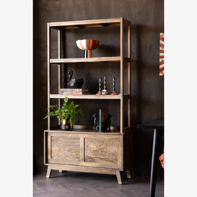 Rockett St George Natural Mango Wood Leopard Print Shelving Unit