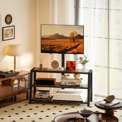 The Range HOMCOM TV Stand w or Swivel Bracket, Open Shelves for  TVs - Rustic Brown