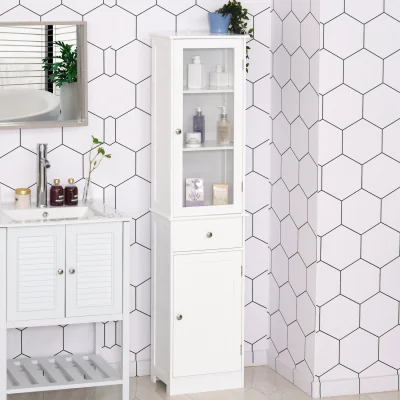 The Range Restroom Tower with Multi-Tier Shelving - White