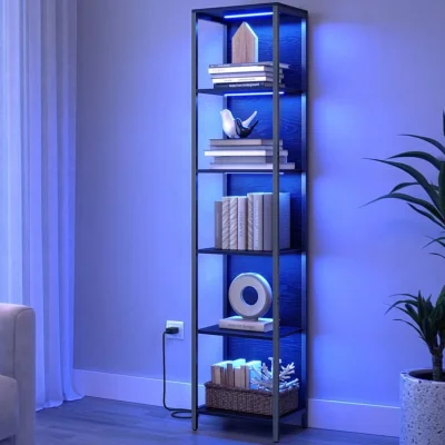 The Range 6 Tier Bookcase with LED Lighting, Black - Ebony Black