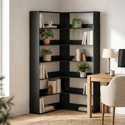The Range HOMCOM 7 Tiers Corner Bookshelf L Shaped - Black Wood Effect