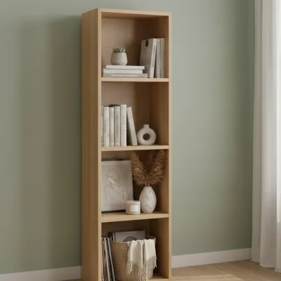 The Range 4-Shelves Wooden Bookcase Unit Open Luder Cubic Storage Display Tier 106x30x24Cm -  OAK